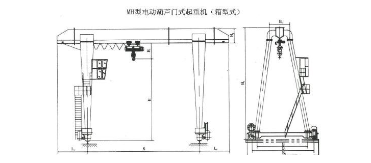 20吨MH型包厢式单梁门式起重机结构图 20吨MH型包厢式单梁门式起重机结构图